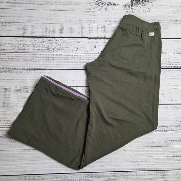 Pact Wide Leg Lounge Pants Womens Large Green Organic Cotton Snap Leg Sweatpants - Picture 1 of 12